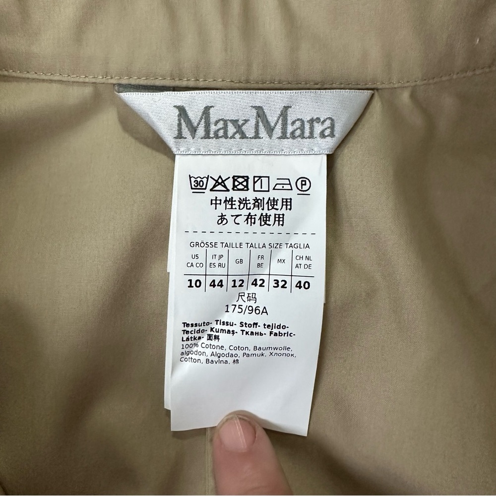 Max Mara Women’s Cuneo Beige 3/4 Sleeve Cotton Peplum Waist Belted Top Size 10 - Picture 12 of 16